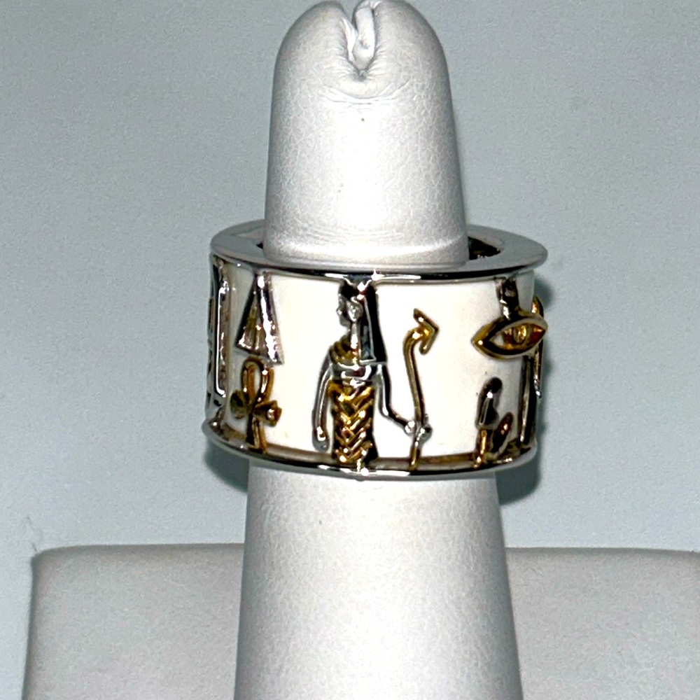 NWOT Gems En Vogue Sterling & 18K Accent Egyptian Hieroglyph Band Designer Ring